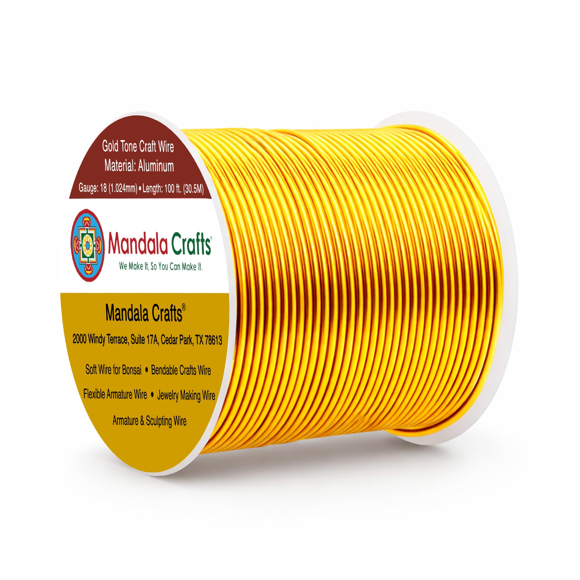 Mandala Crafts 18 Gauge Gold Tone Anodized Aluminum Craft Wire, 100 FT