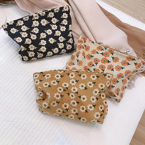 Miniatura 8 de Bolsa de maquillaje estética, bolsa de viaje con cremallera, forro de lona, organizador de bolso, 001 sx142-03 pana floral caqui, Bolso lindo de la