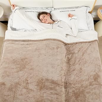 ESTINGO Electric Blanket Large Luxurious Heated Blanket 6 Heat Settings 10 Hours Timer Overheating Protection Soft Flannel & Sherpa Washable Quick Heating for Bed and Home 200 x 150 cm Beige