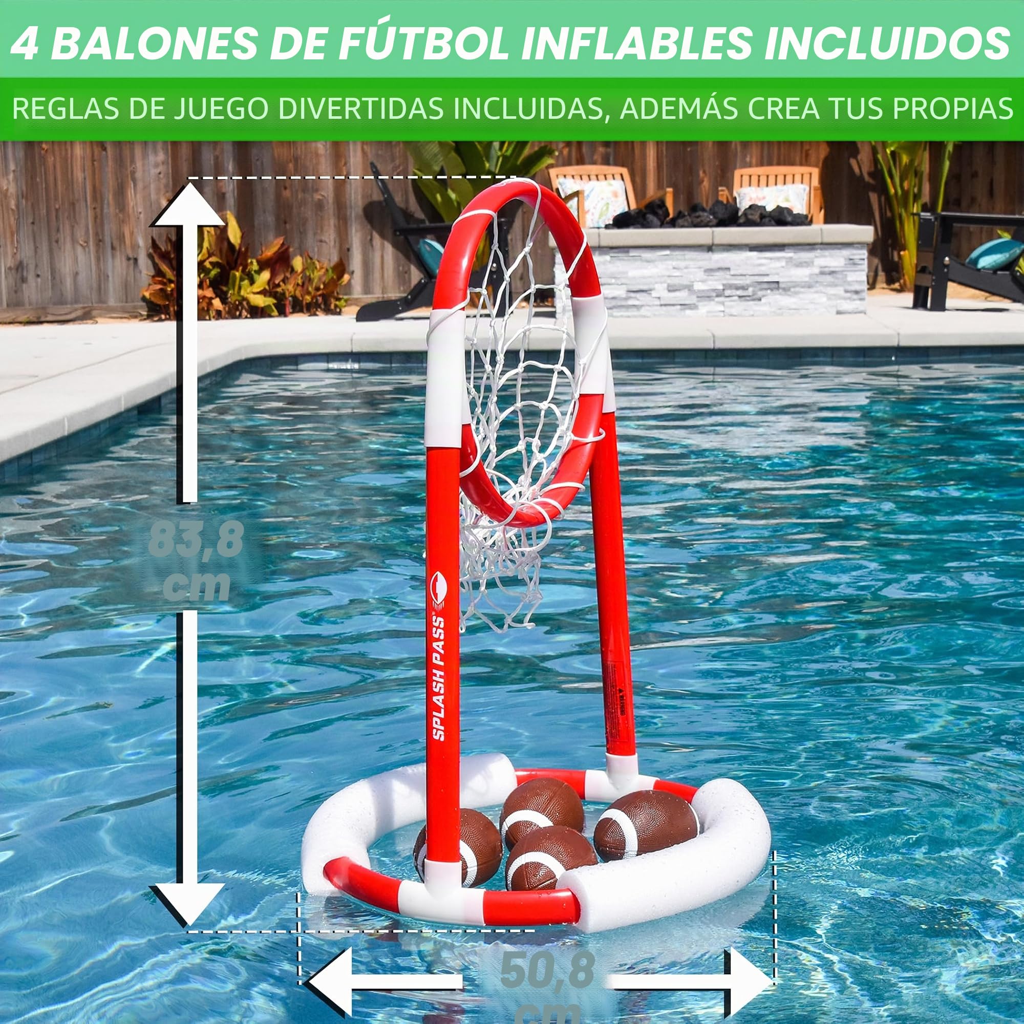 GoSports Splash Hoop 360 & Splash Pass - Juegos flotantes para Piscina, Elige Entre Baloncesto, fútbol Americano y Lacrosse, Incluye aro, Pelotas y Bomba