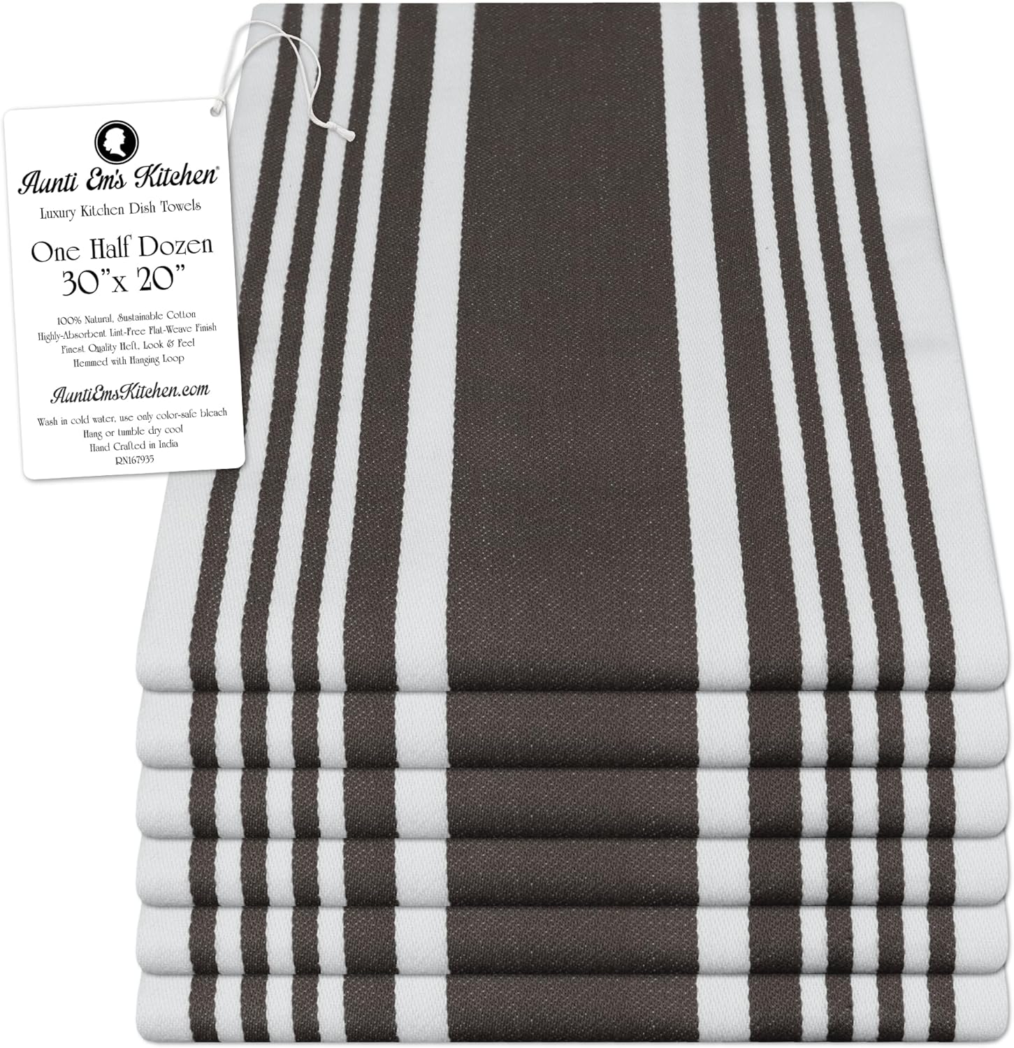 Aunti Em's Kitchen Designer Hand and Kitchen Dish Towels Woven from 100% Responsibly-Farmed, Thick, Luxurious Cotton, Oversized 20 x 30 inches, One Half Dozen, Bronze Stripe