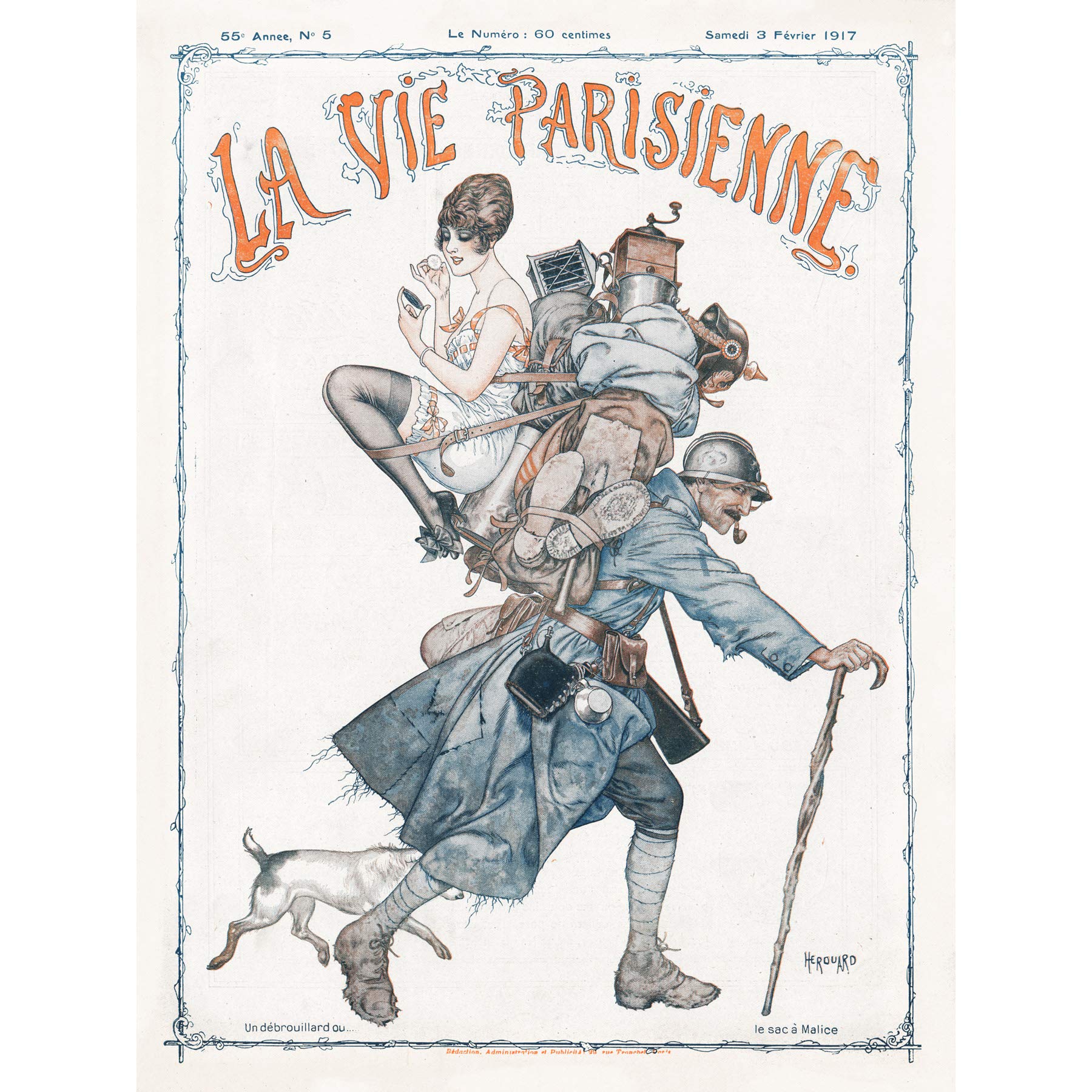 Artery8 La Vie Parisienne Soldier Dog World War 2 Magazine Cover Premium Wall Art Canvas Print 18X24 Inch