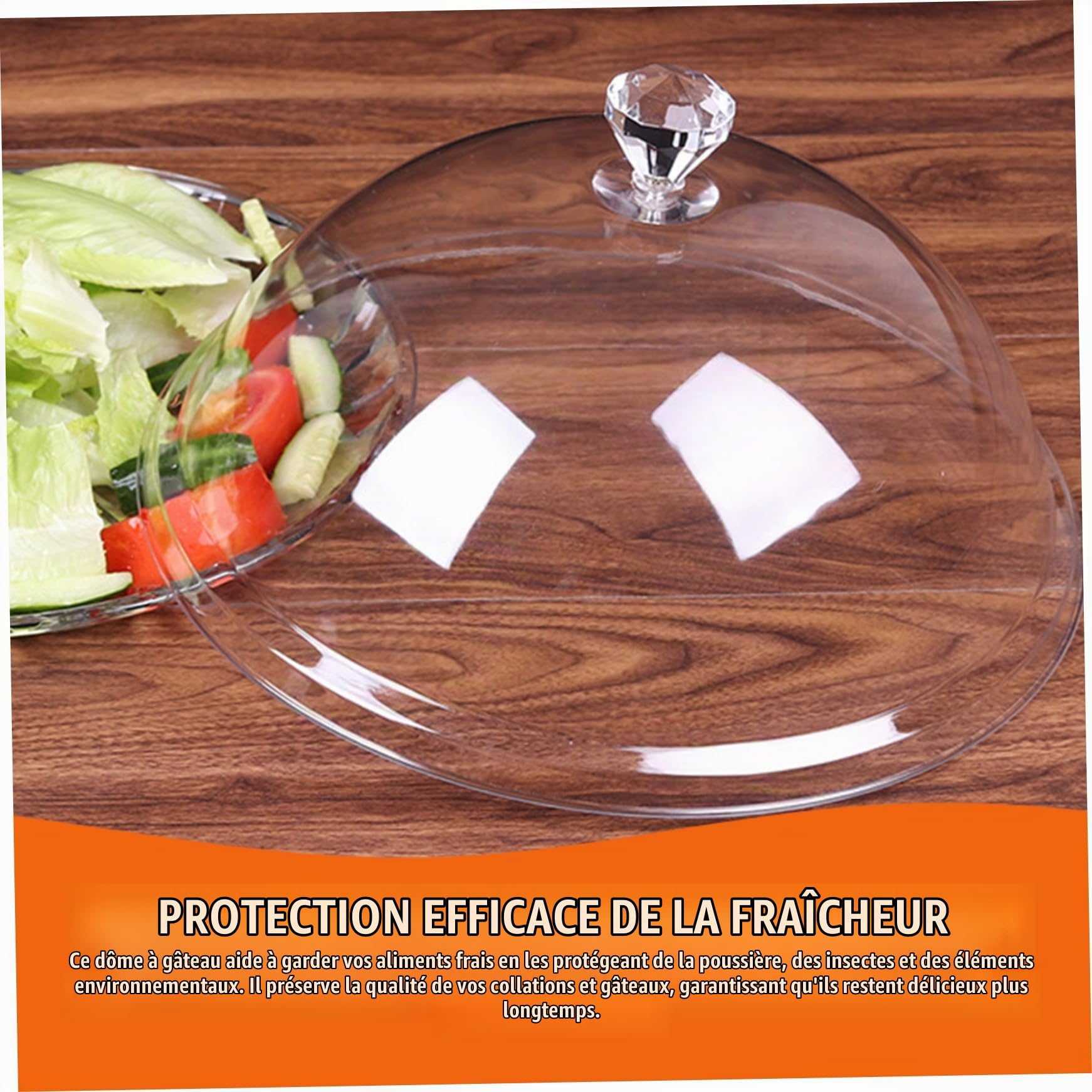 Cloche à gâteau Ronde en Acrylique Transparent de 25 cm avec poignée – Cloche à gâteau réutilisable de qualité Alimentaire pour présentation collations (Facile Nettoyer)