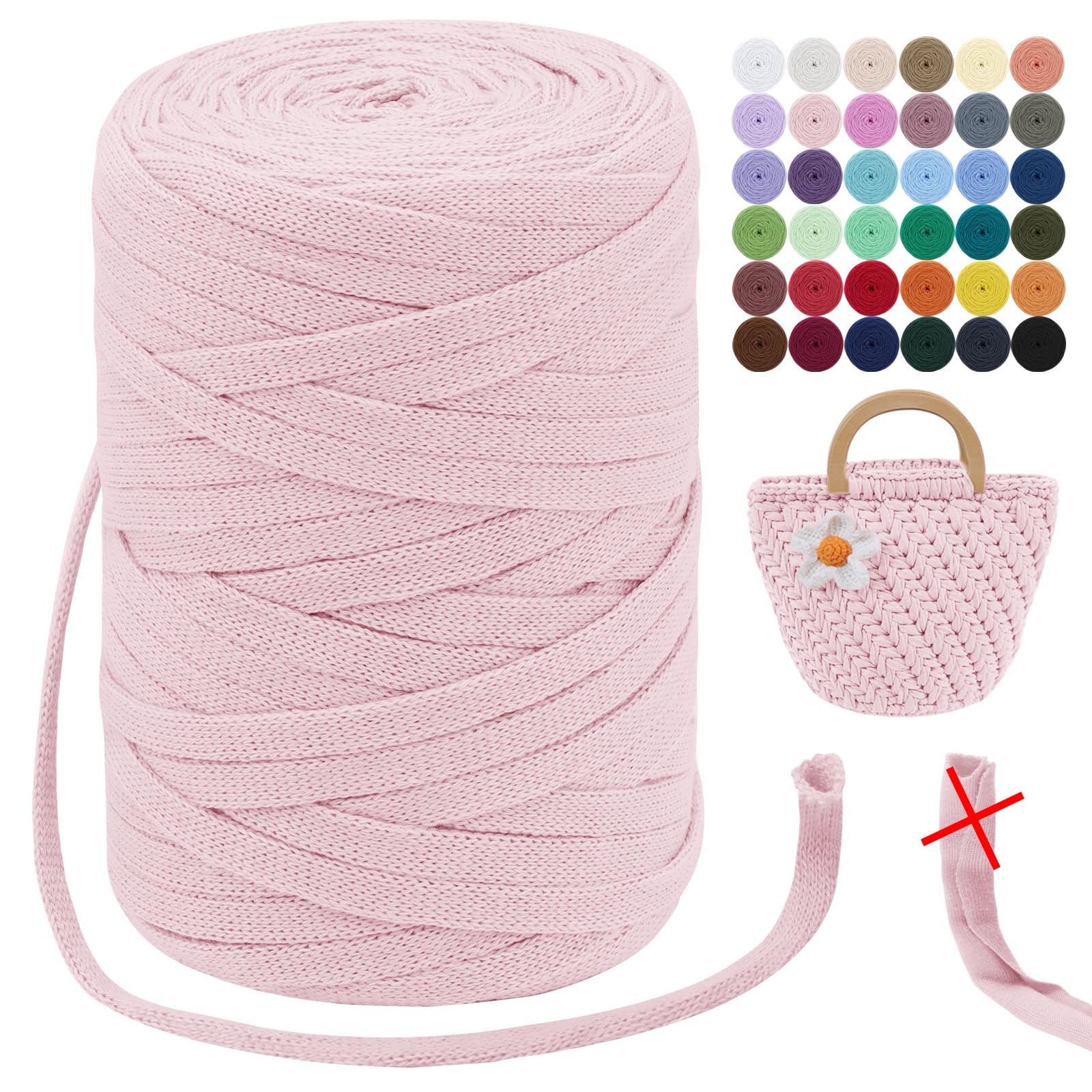 LEREATI T-Shirt Yarn for Crocheting 250g/100m 7mm Polyester Ribbon Yarn for Knitting, Beginner Crochet Yarn for Hand DIY Bag Blanket Cushion Basket (Flesh Pink),(L104-FT) — image 1