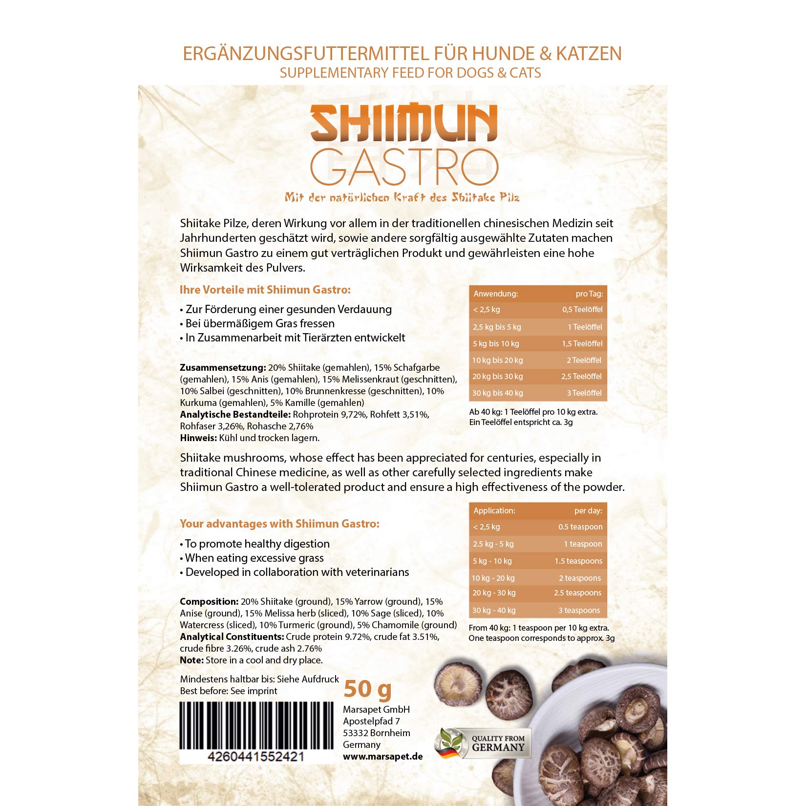 Bellfor Shiimun Gastro - Dietary Supplement for Dogs with Shiitake to Support Normal Digestive Function - 50 g - Image 3