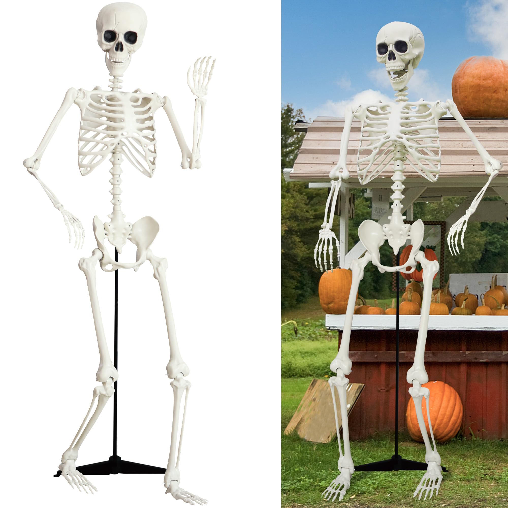 8.5Ft/260cm Giant Skeleton Posable Skeleton with Stand Plastic Human Bones with Movable Joints for Halloween Decorations Outdoor