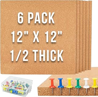 Enkrio 6 Pack Cork Boards 1/2" Bulletin Board Thick Cork Bulletin Boards Vision Board Message Board with 50 Multi Color Push Pins for Wall Home Office School Classroom Decorative