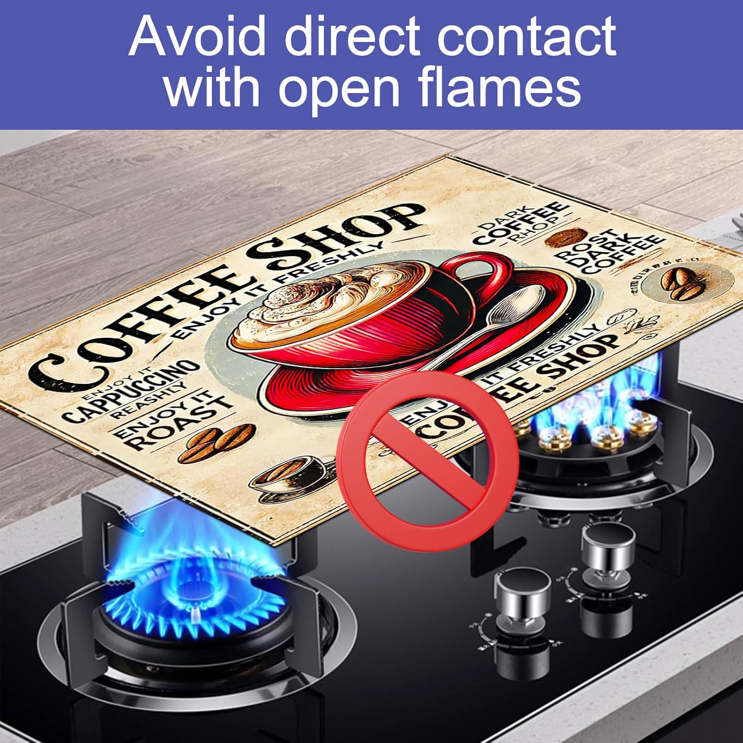 HOMETITUTE Stove Top Cover 28x20 Inch Coffee Shop Design Glass Stovetop Decorator Mat Vintage Kitchen Decor Electric Stove Glass Top Cover Heat Resistant Coffee Bar Protector