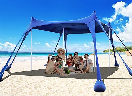 Osoeri Beach Tent, Camping Sun Shelter UPF50+ with 8 Sandbags, Sand Shovels, Ground Pegs & Stability Poles, Outdoor Shade Beach Canopy for Camping