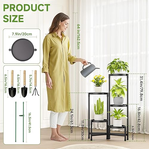 Miniatura 2 de Soporte para plantas para interiores y exteriores con bandeja, soporte de esquina de metal para exhibición de flores, estante plegable de 5 niveles,