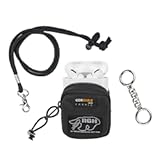 Rough Enough Earbud Case Pouch Headphone Storage Bag with Lanyard Neck Keychain for Earphone Earbuds Wireless Bluetooth Black