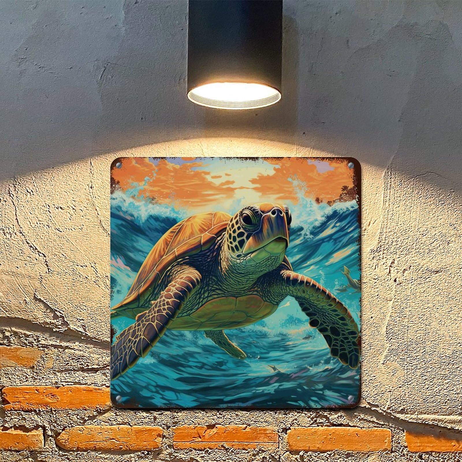 Targa Decorativa In Alluminio Con Tartaruga Marina - Dimensioni 22,9x27,9 Cm, Antiruggine E Resistente UV, Per Interni Ed Esterni