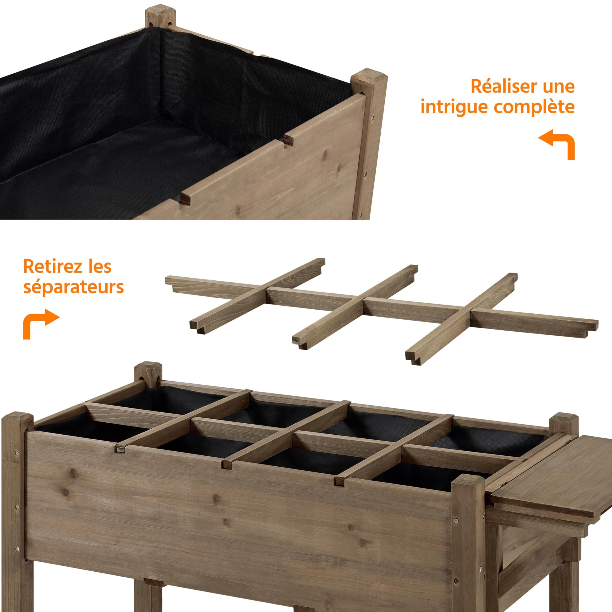Yaheetech Carré Potager sur Pieds Jardinière Surélevée avec Étagère, Trous de Drainage, Table Pliable Carré à Plantes pour Culture en Maison/Balcon/Jardin 123.5x54x80 cm Marron foncé
