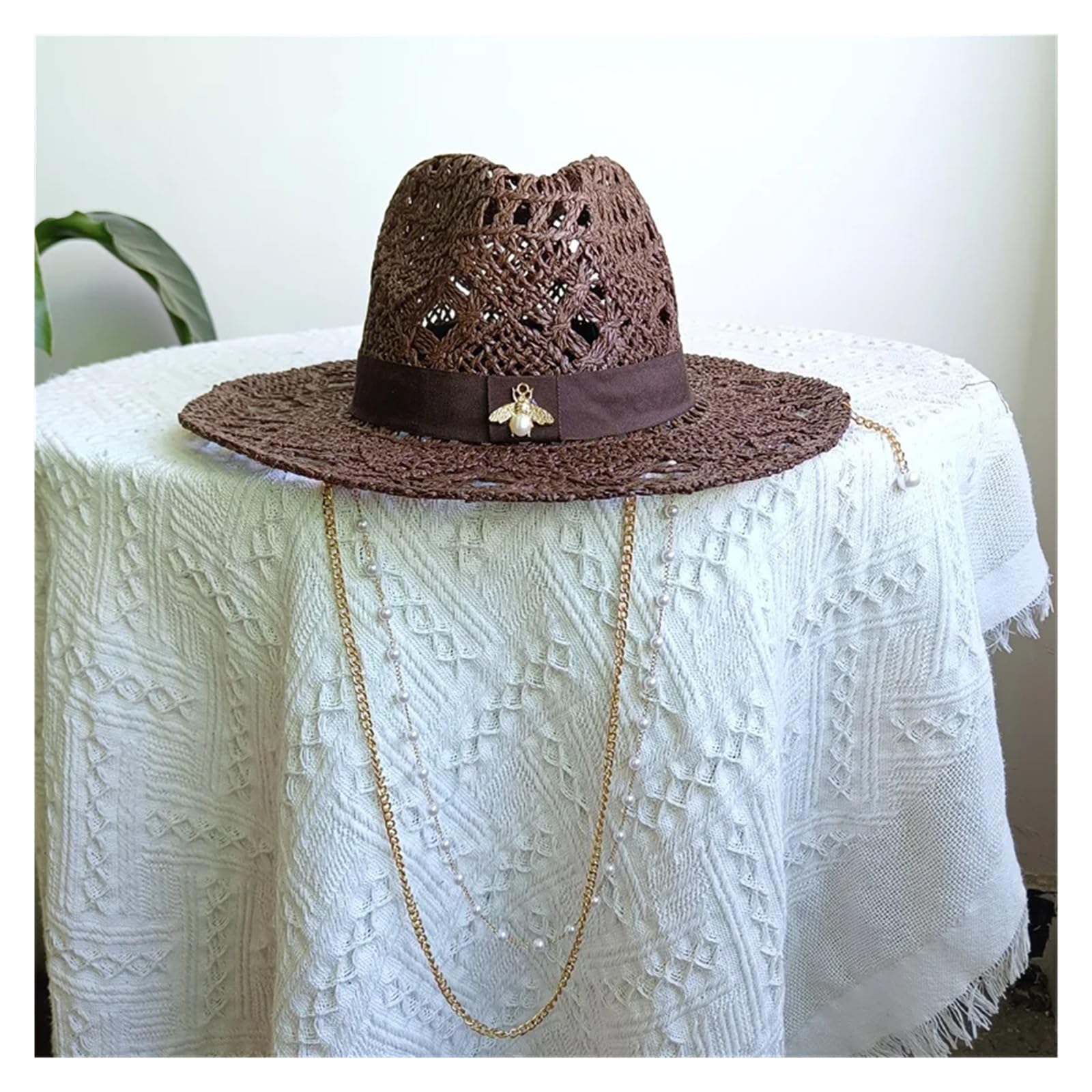 Sombreros de Paja Verano, compatibles con Mujeres, Moda, Metal, Letra Abeja, Vestido Fiesta for Mujer, Sombrero Sol Playa Viaje, Femenino