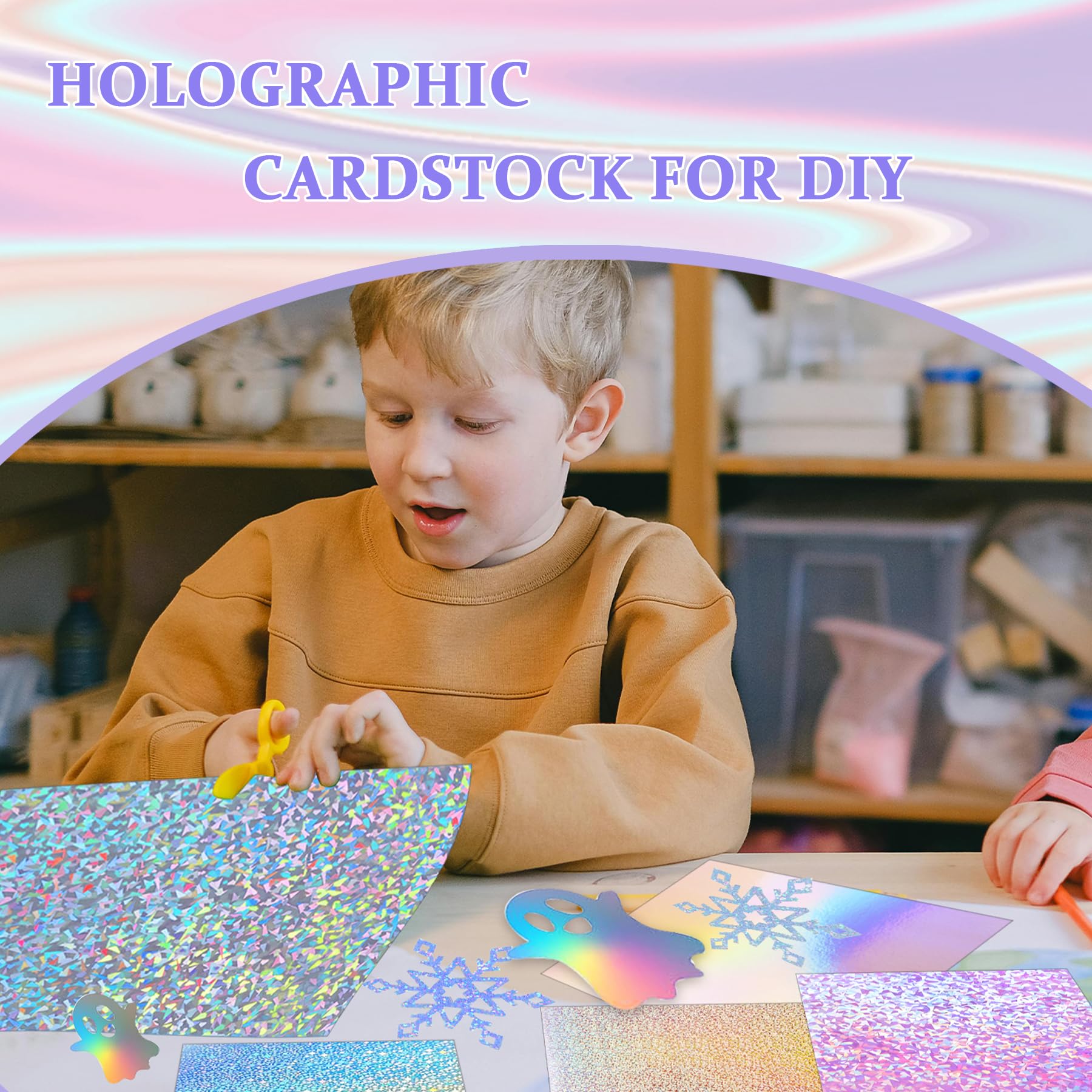 120 Blatt holografischer Karton, 250 g/m², metallischer Karton, glitzernd, schillernd, Spiegelpapier für Bastelarbeiten, Kartenherstellung, Party-Dekoration, Scrapbook