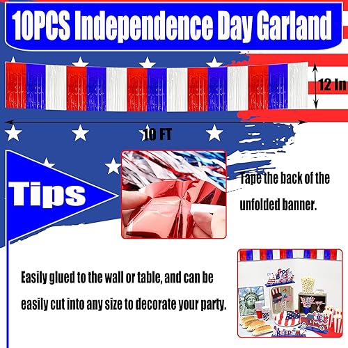 Miniatura 2 de Paquete de 10 guirnaldas de flecos metálicos de oropel de 10 pies para colgar en la pared, telón de fondo para flotadores de desfile, despedida de