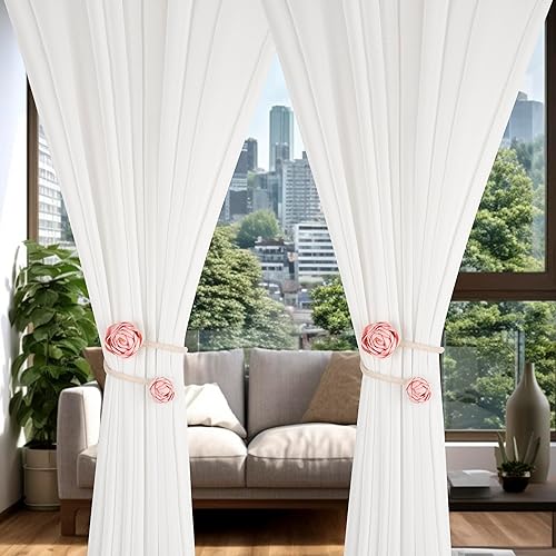 Miniatura 6 de SUQ I OME 2 piezas de flores artificiales hechas a mano con clips para cortinas de ventana para mujeres, niñas, dormitorio decorativo (rosa)