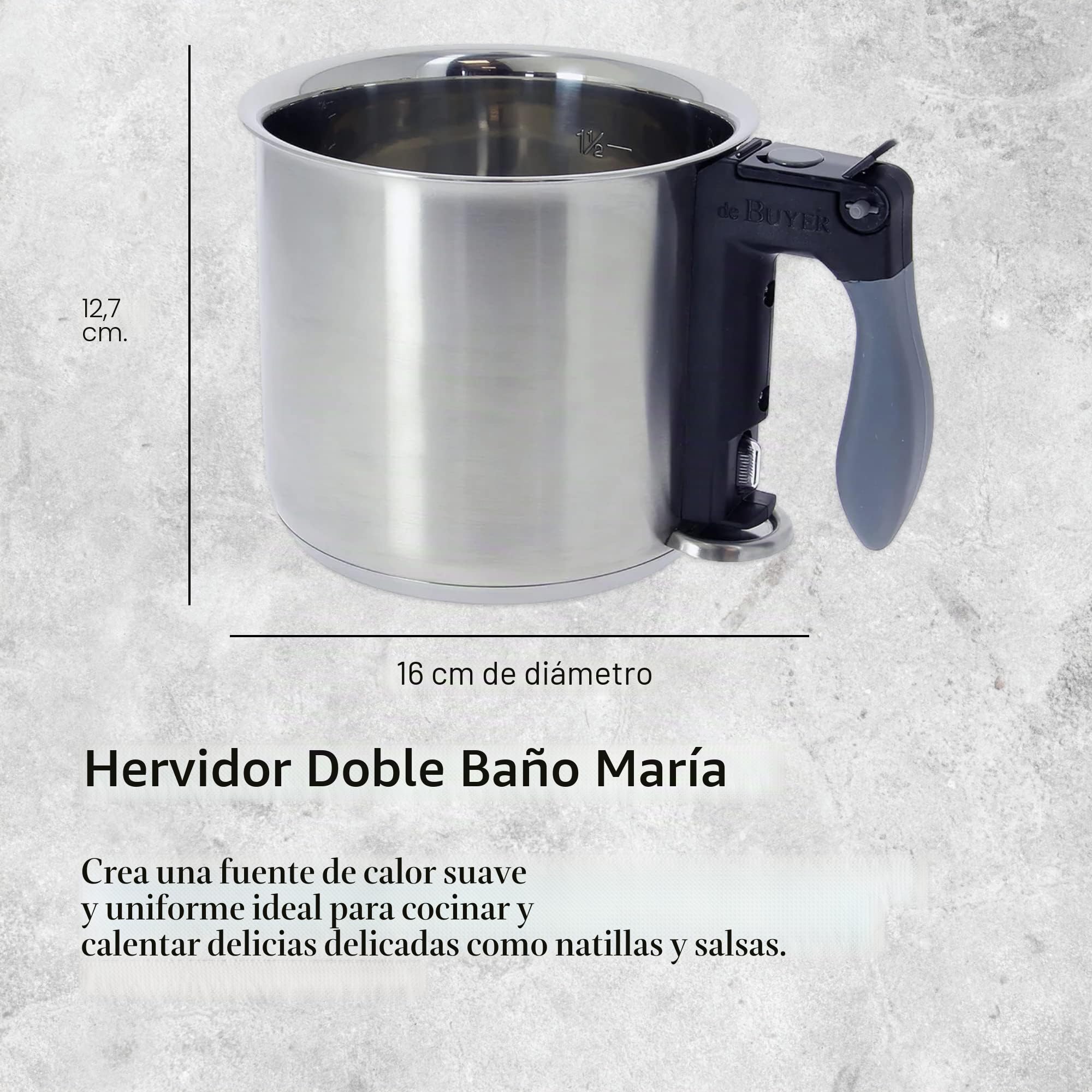 De Buyer, BAÑO-MARIA, ACERO INOXIDABLE CON MANGO Y DOBLE PARED Ø 16 CM 1,5 L--3437.16N