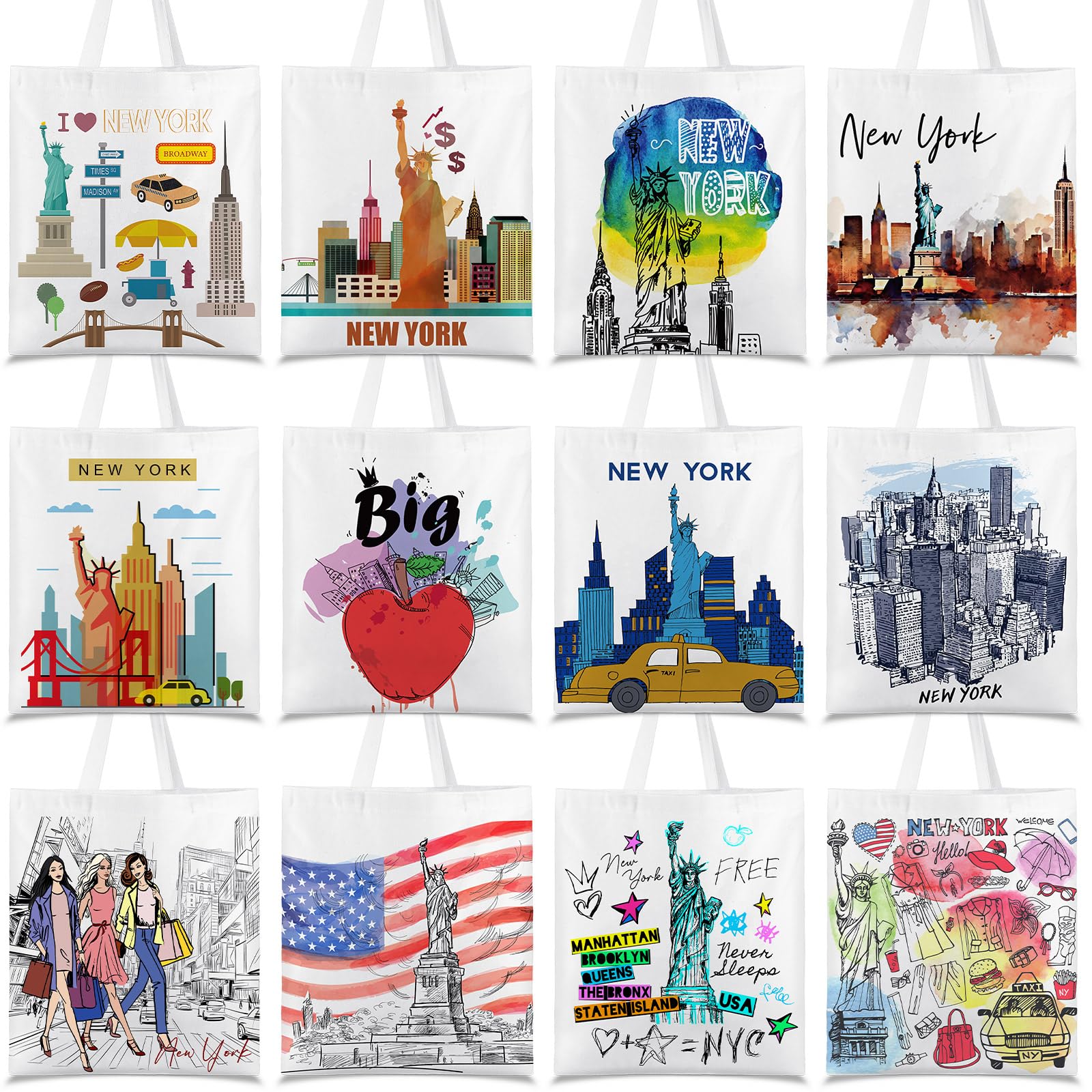 Paterr 12 Pcs Souvenirs Gifts New York Tote Bag Bulk San Francisco Canva Tote Boston Chicago Souvenirs for Women Travel