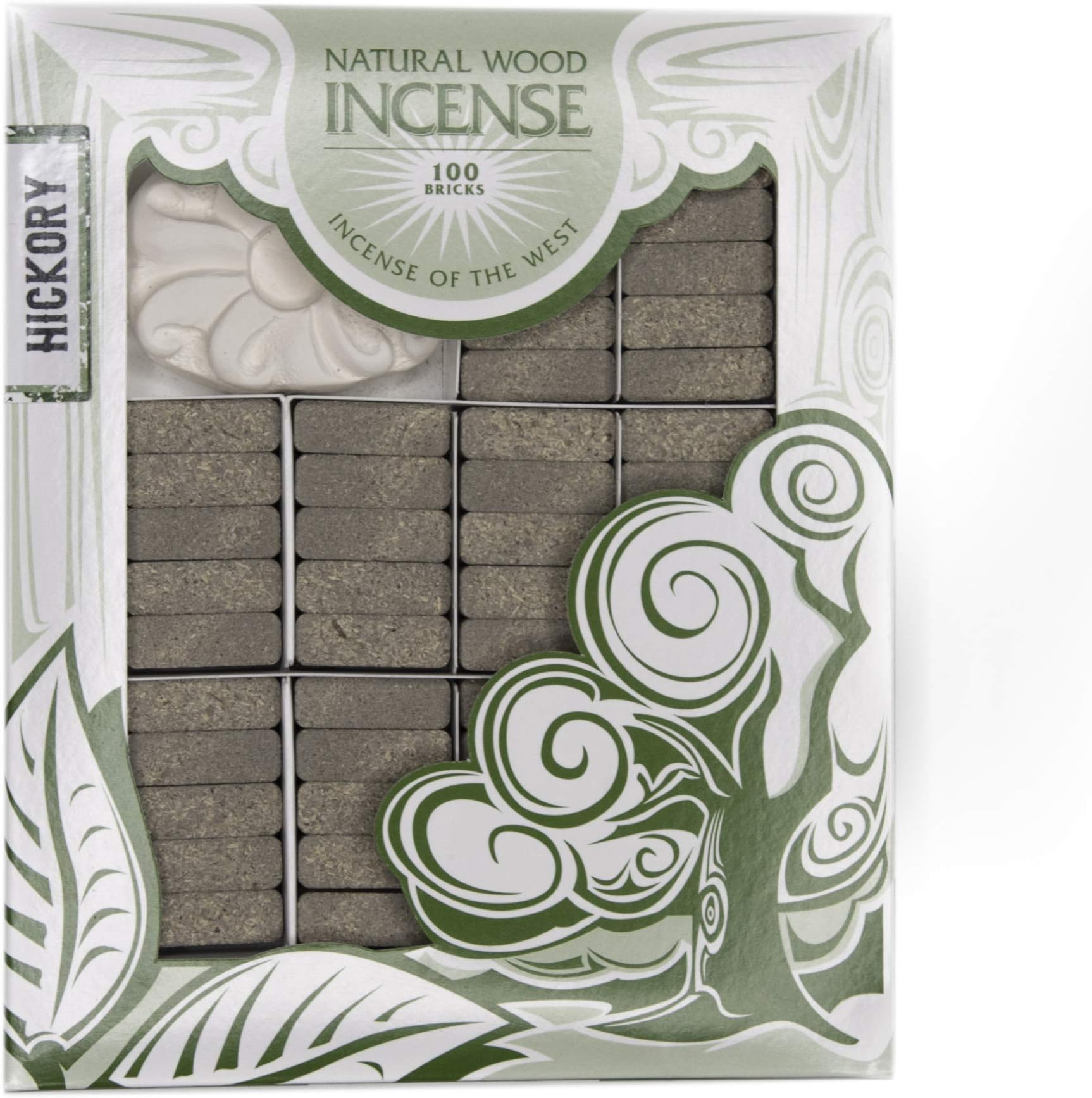 Incienso de Santa Fe - Hickory Natural Wood Incense Bricks with Holder, 100 Count - Made in The USA