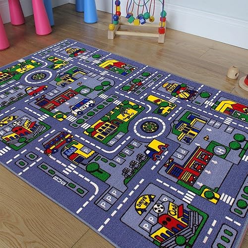 Alfombra de área para niñosbebéguarderíaaula. Ideal para jugar con autos. Mapa de la ciudad. Pistas de autos. Carreteras. Divertido. Educativo.