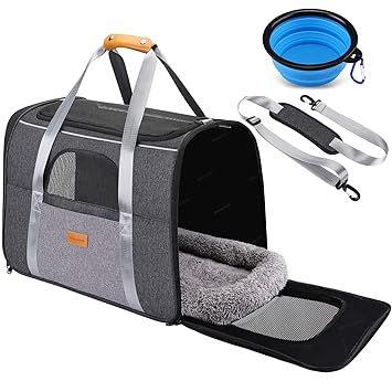 morpilot Pet Carrier Bag, Portable Pet Travel Bag for Cat and Dog of 20lbs, Breathable Cat Carrier with Safety Inner Leash and Foldable Bowl, Can As Cage and Carrier Bag