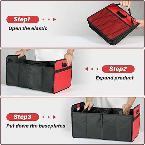 Miniatura 3 de Simple Deluxe Organizador de maletero de automóvil, caja de almacenamiento plegable con 2 compartimentos y parte inferior antideslizante, poliéster