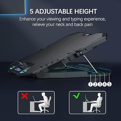 Miniatura 2 de TopMate Almohadilla de refrigeración C5 para computadora portátil, enfriador para computadora portátil, soporte de enfriamiento de altura ajustable