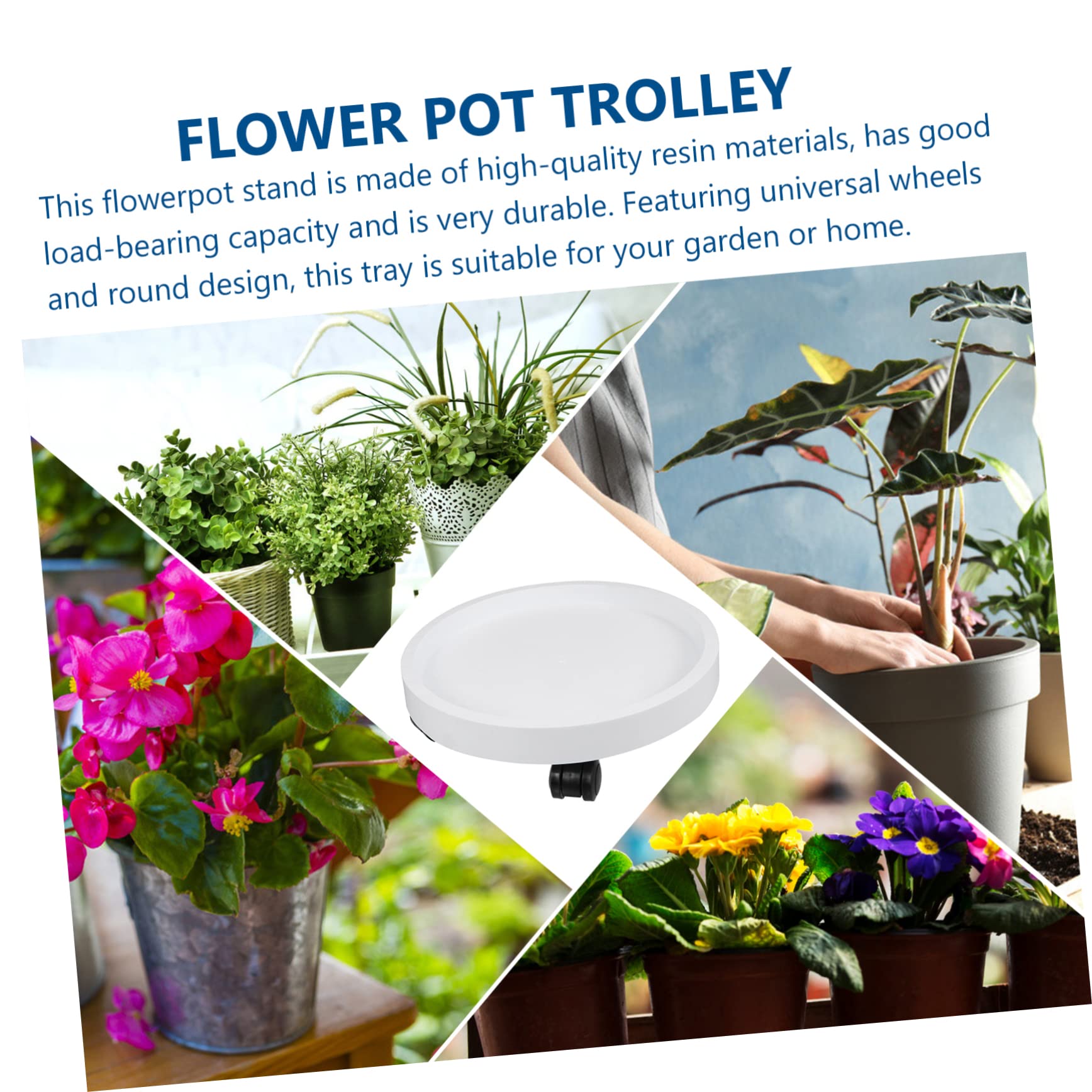Rollbarer Blumentopfständer mit Rädern, Verdickter Pflanzteller Weiß