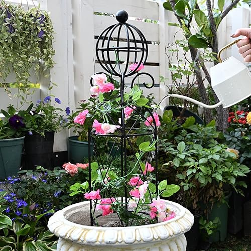 Miniatura 7 de Enrejado de obelisco de jardín para plantas trepadoras, 27.1 x 7.8 pulgadas, diseño de metal duradero, a prueba de óxido, ideal para uso en