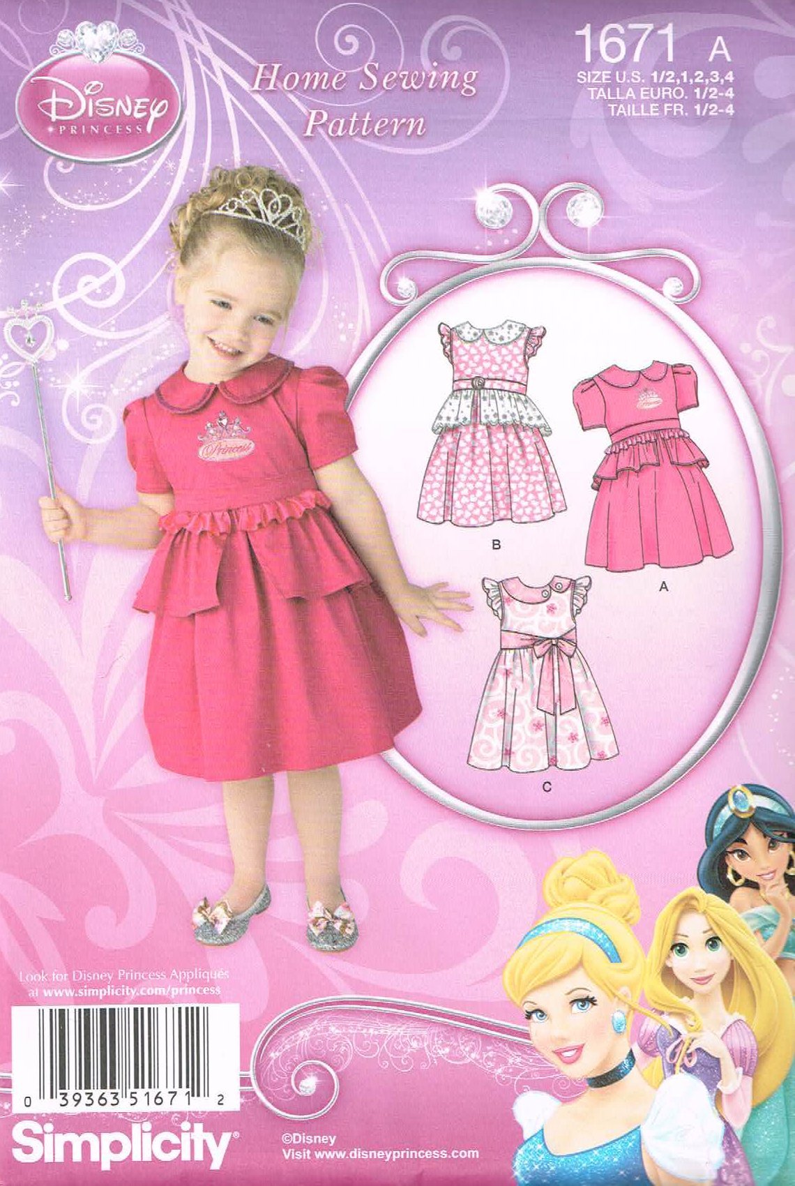 Amazon.com: Simplicity Disney Costume Pattern 1671 Toddler Dress with Trim  Variations and Detachable Peplum Sizes 1/2-1-2-3-4 : Arts, Crafts & Sewing