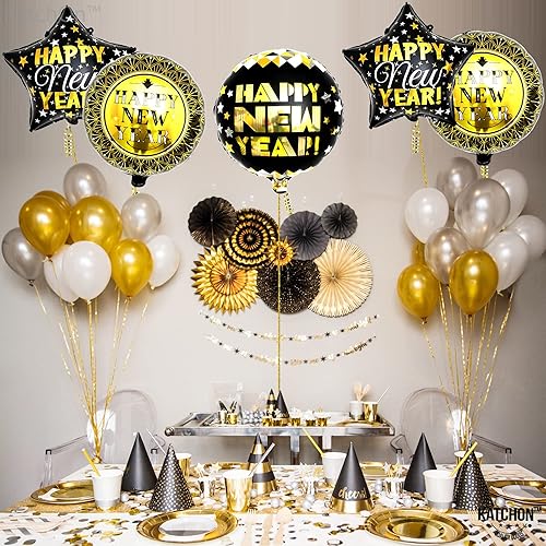 Miniatura 7 de KatchOn, Globos negros y dorados de Año Nuevo  18 pulgadas  Globos de Mylar de Feliz Año Nuevo para suministros de fiesta de Año Nuevo 2024  Globos