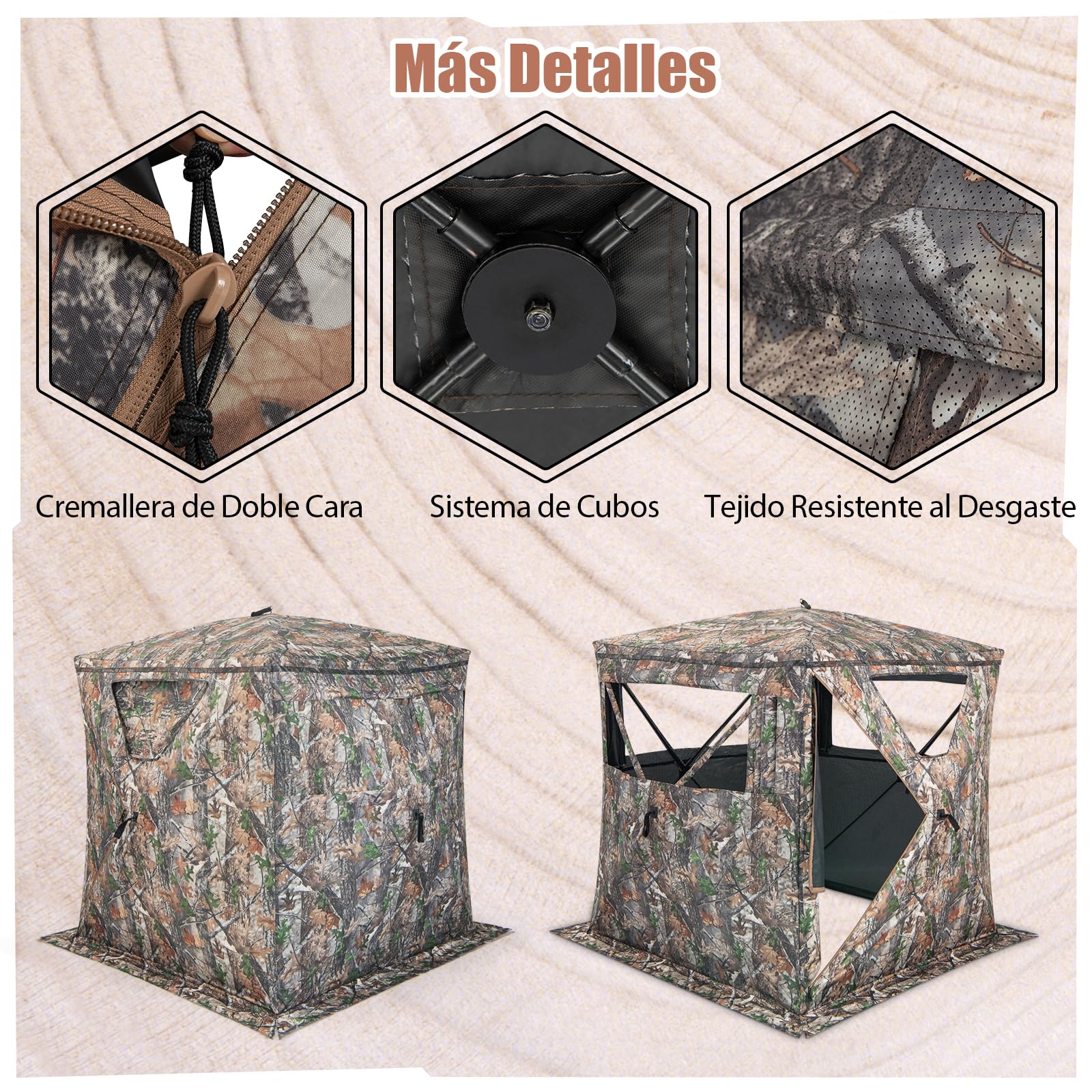 GYMAX Tienda de campaña de caza transparente de 270°, para 2-3 personas, con bolsa de almacenamiento, ventana y ventana deslizante silenciosa, para ciervos y pavos