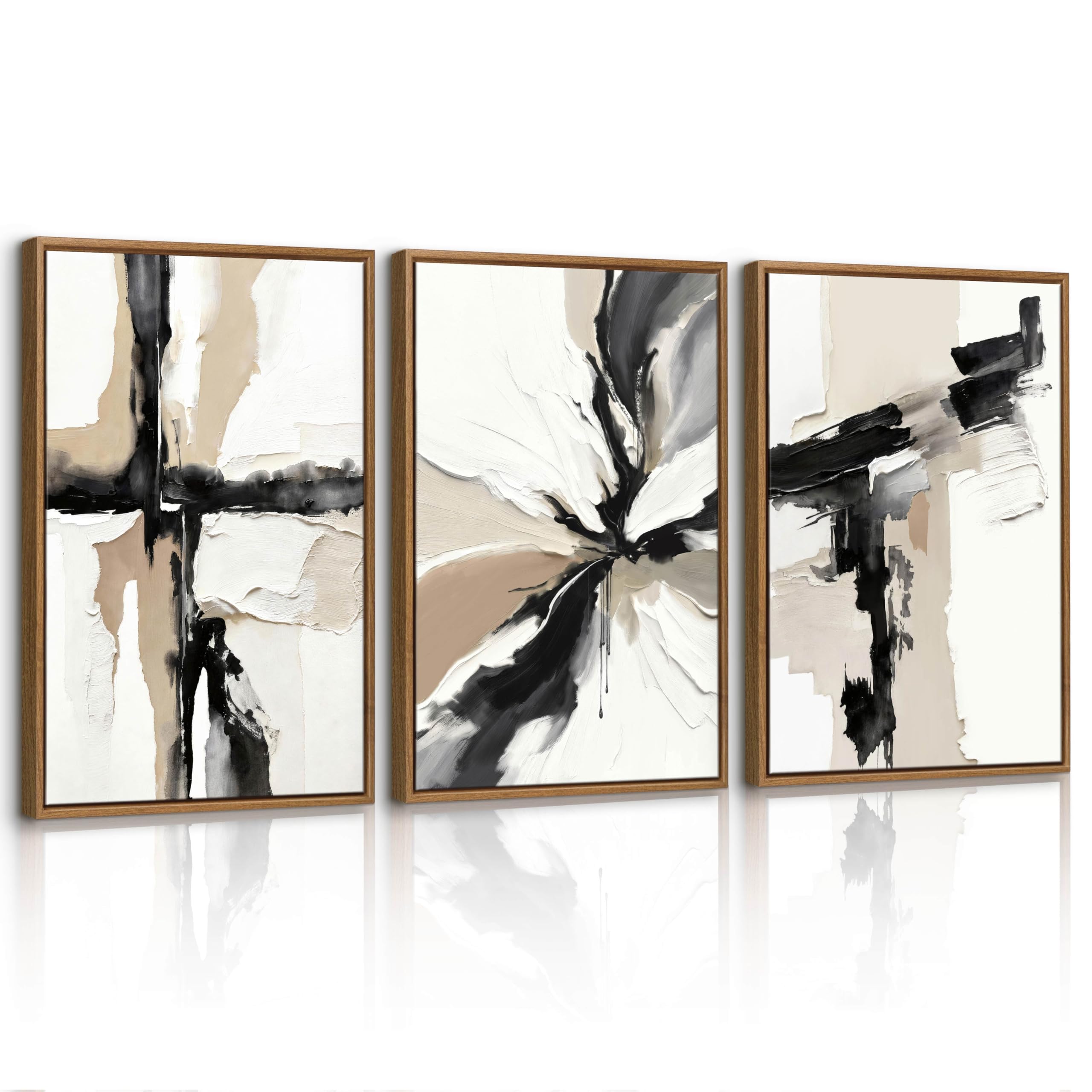 FajerminArt 3Pcs Neutral Abstract Framed Canvas Wall Art, Modern Black and White Beige Canvas Prints Painting Artwork for Walls, Minimalist Pictures Wall Decor for Living Room Bedroom Office 30x40cmX3