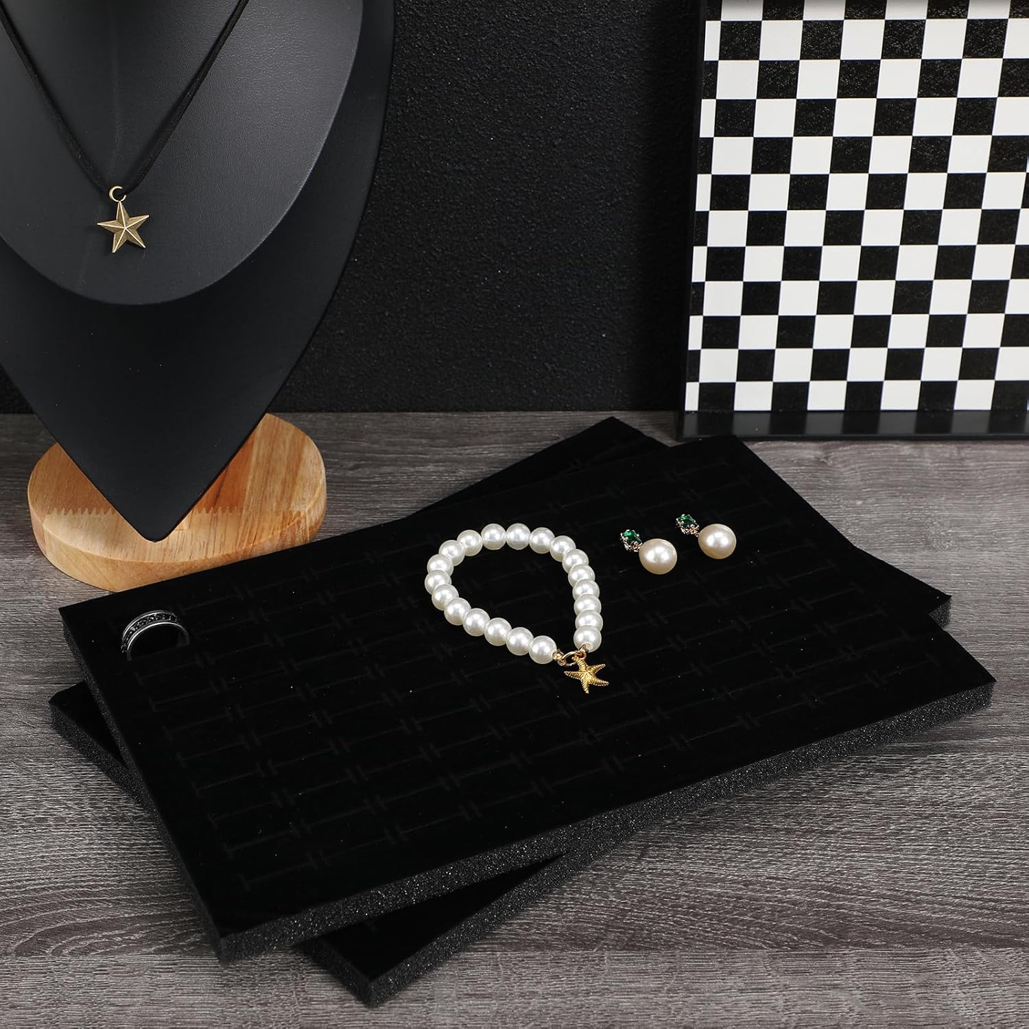Didiseaon 5pcs Jewelry Insert Pad Sponge Jewelry Box Inserts Showcase Trays Ring Earring for Display Organizer Black