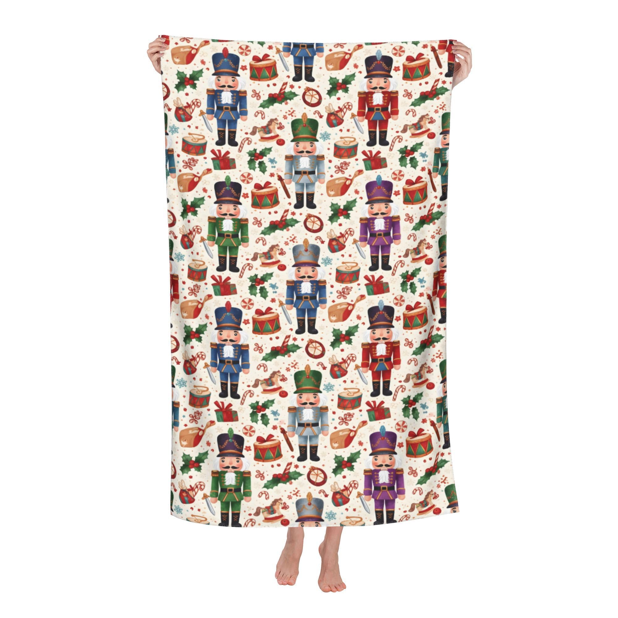 peiyeety Christmas Nutcracker Soldiers Soft Bath Towels Absorbent Bathroom Towel for Beach Hotel Gym Spa Shower