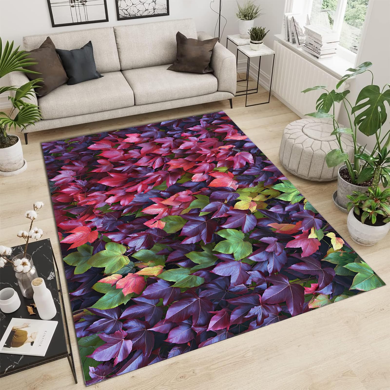 Tapis plantes vertes salon lavable parfait pour enfants et animaux