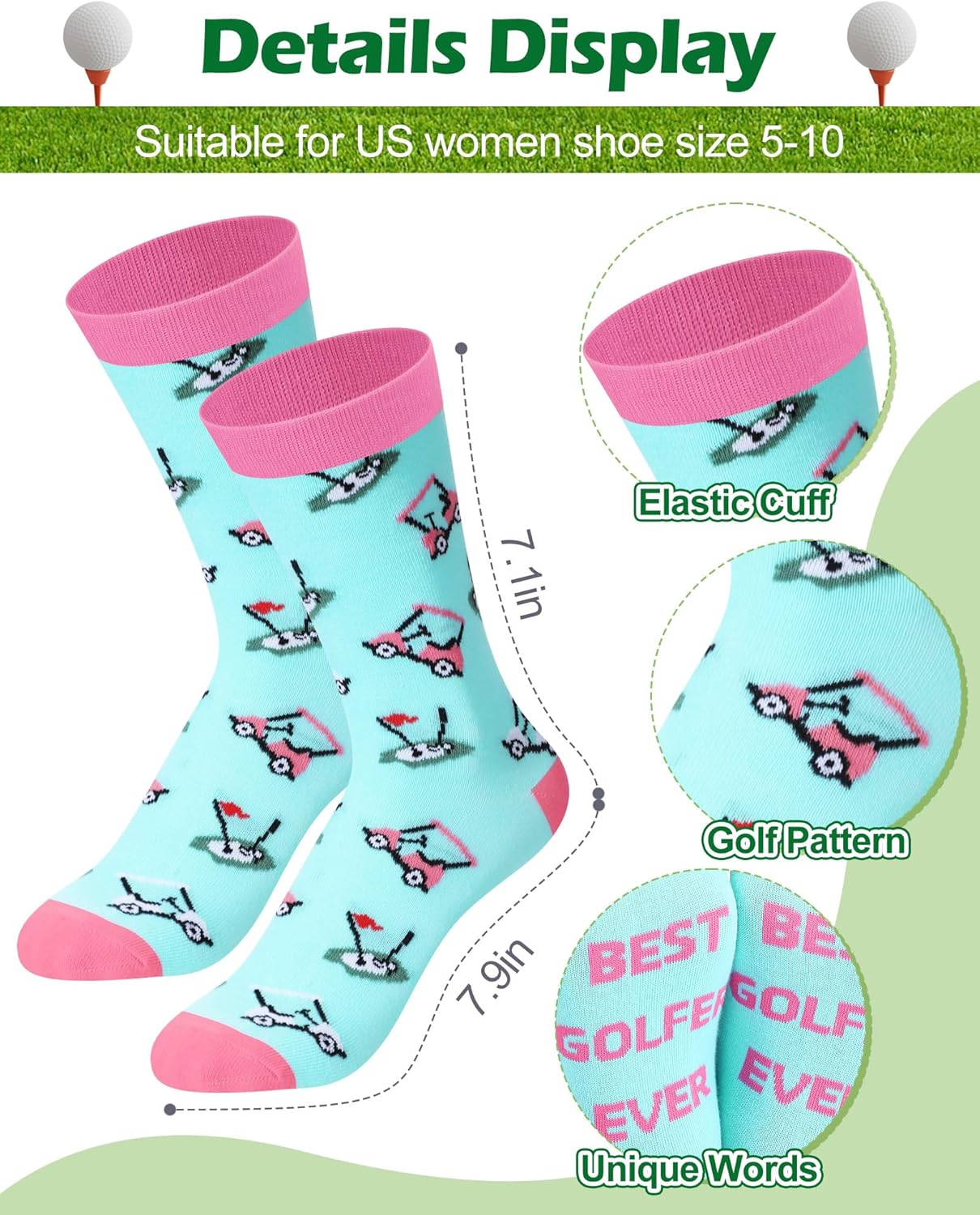 Patelai 24 Pairs Fun Golf Gift Novelty Golf Socks for Women Sports Cotton Crew Socks for Lady Golfer Birthday Holiday Stuffers