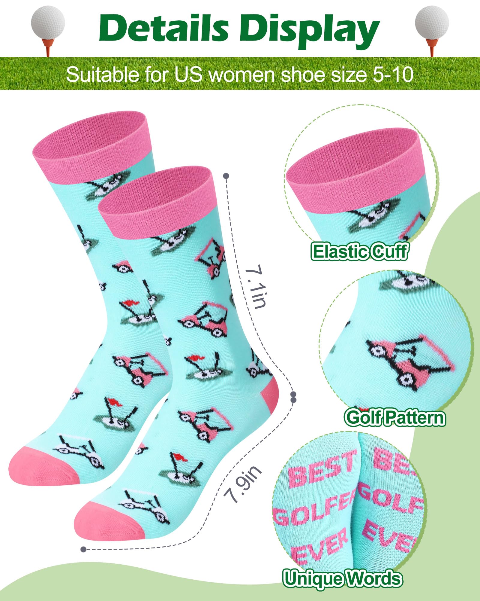Patelai 24 Paar Damen-Socken mit Golf-Motiv, lustige Golf-Outfits, bunte Freizeitsocken für Golfer, Damen, Geburtstags- und Weihnachtsgeschenke, Mehrfarbig/Meereswellen (Ocean Tides), 9-11