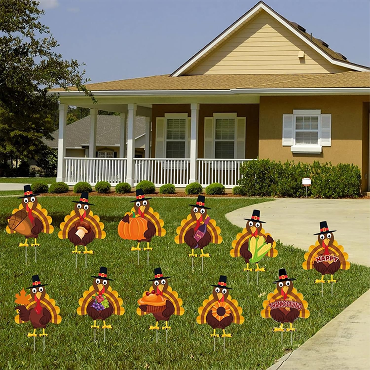 Fanboxk Thanksgiving Yard Decorations Outdoor,11Pcs Thanksgiving Turkey Yard Signs with Stakes,Harvest Porch Yard Sign Decorations for Autumn Farmhouse Patio Outdoor Decor.