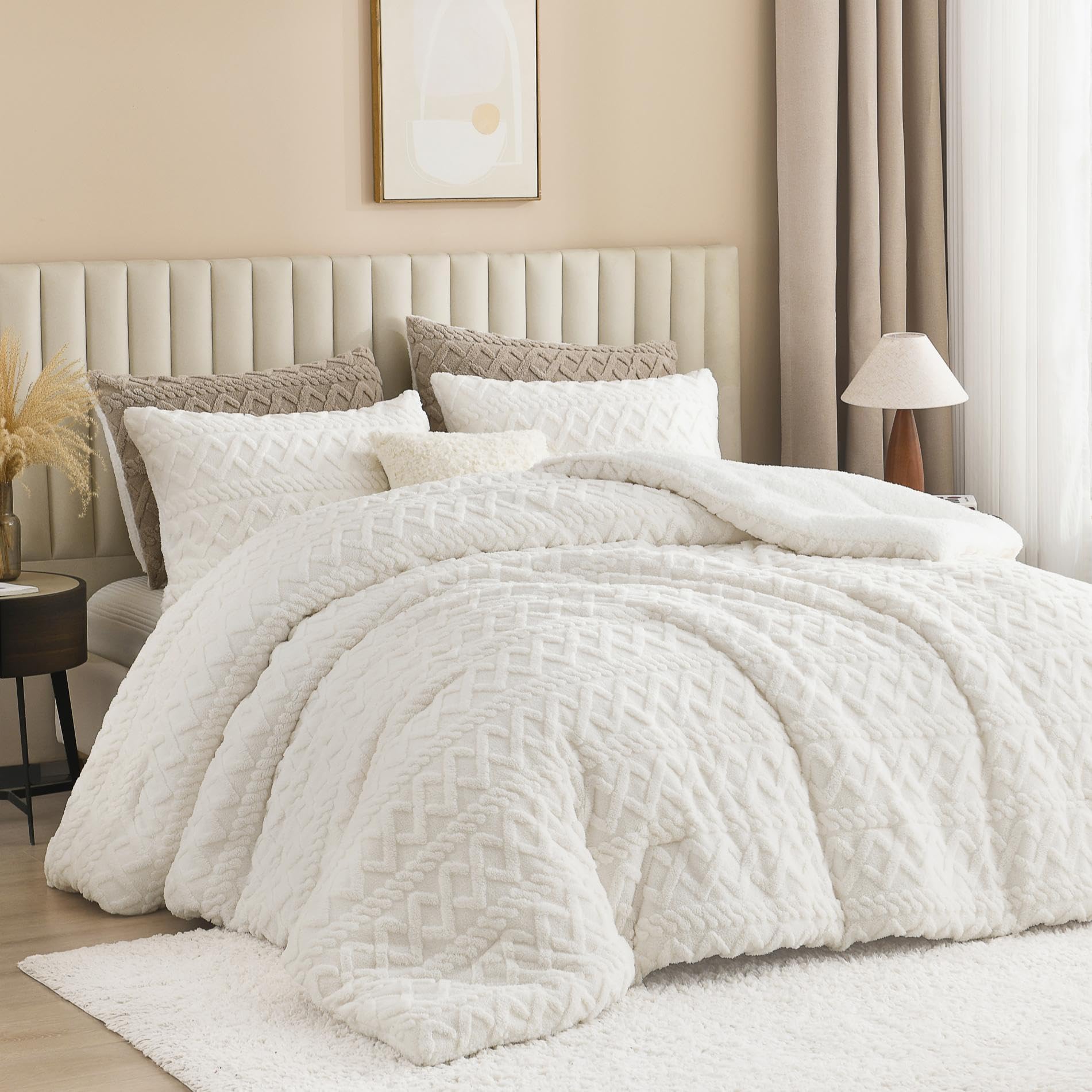 Andency Fluffy Sherpa Queen Comforter Set, White
