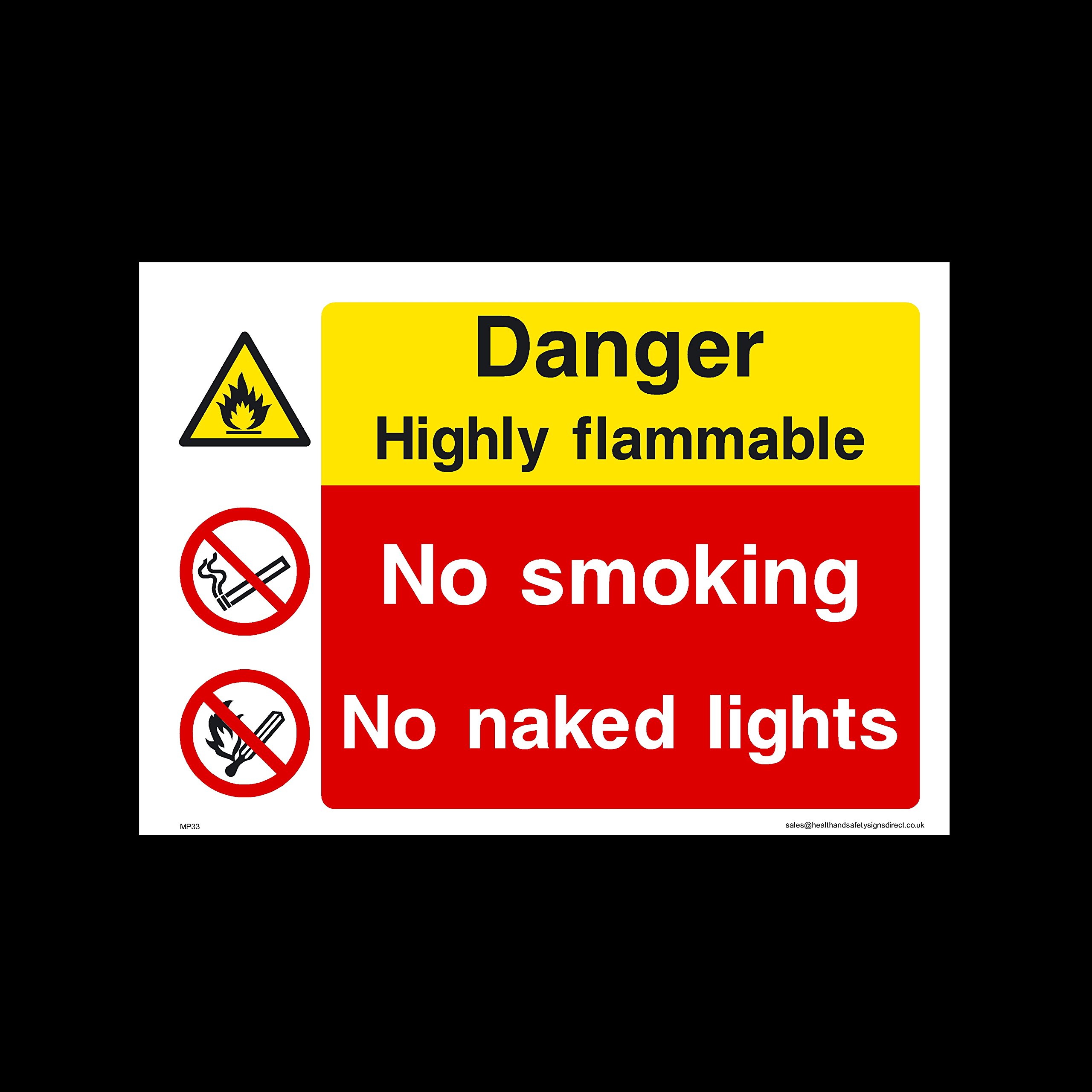 Ussp&S Men's Danger Highly Flammable Plastic Sign (Mp33) - Danger, Caution, Flammable, Ear Protection, No Smoking, Harness, At Work