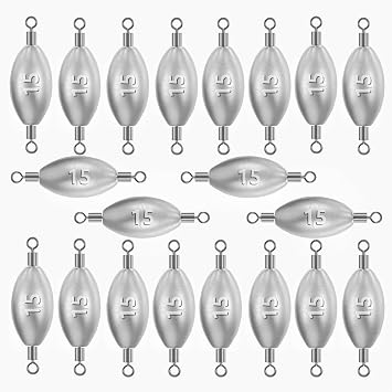 20PCS Fishing Weights Drop Shot Weights Lead Fishing Sinkers Catfishing Sinkers Swivel Bullet Sinkers for Saltwater Freshwater Fishing-0.53oz15g