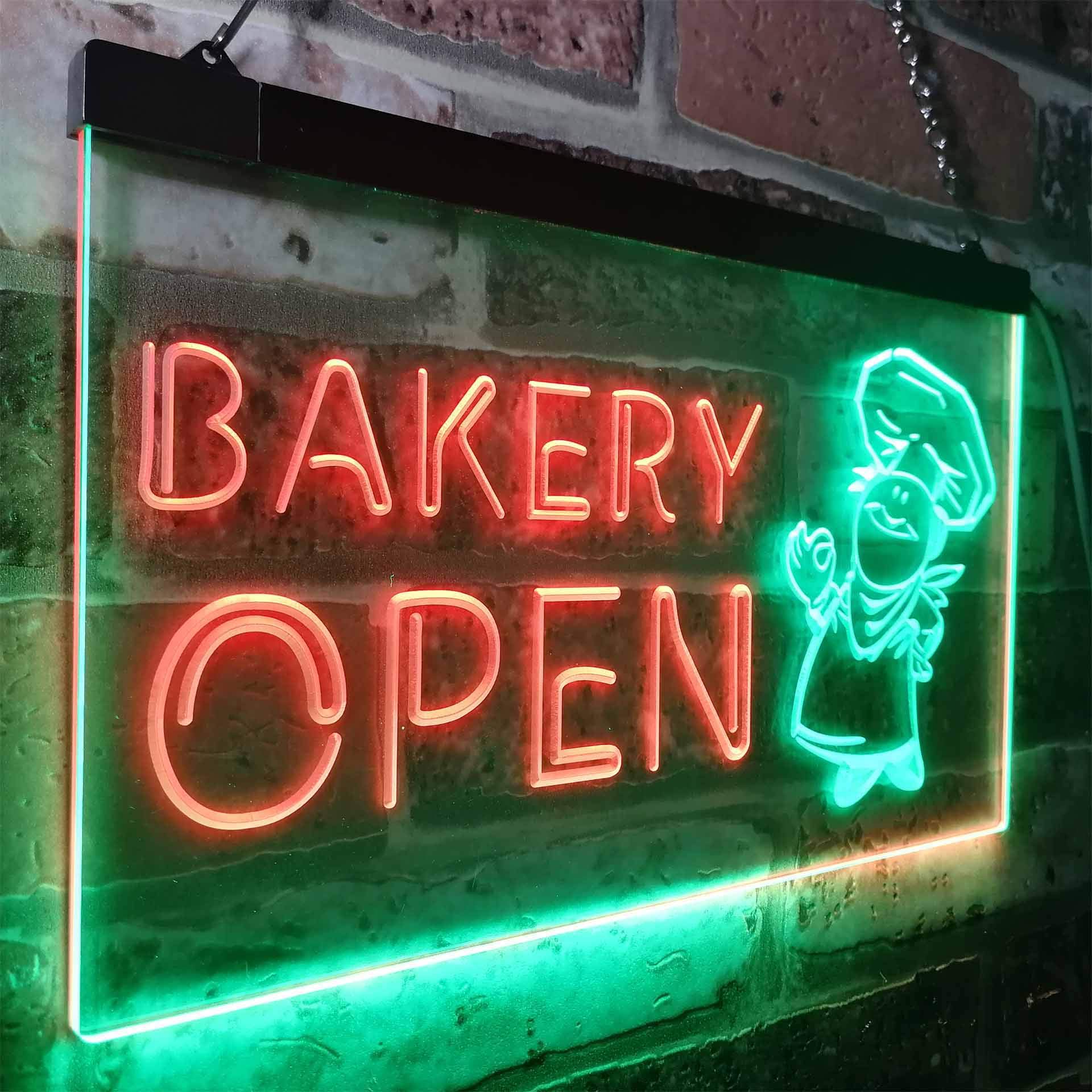 ADVPRO Bakery Open Shop Bread Display Dual Color LED Enseigne Lumineuse Neon Sign Vert et Rouge 600 x 400mm st6s64-i0175-gr
