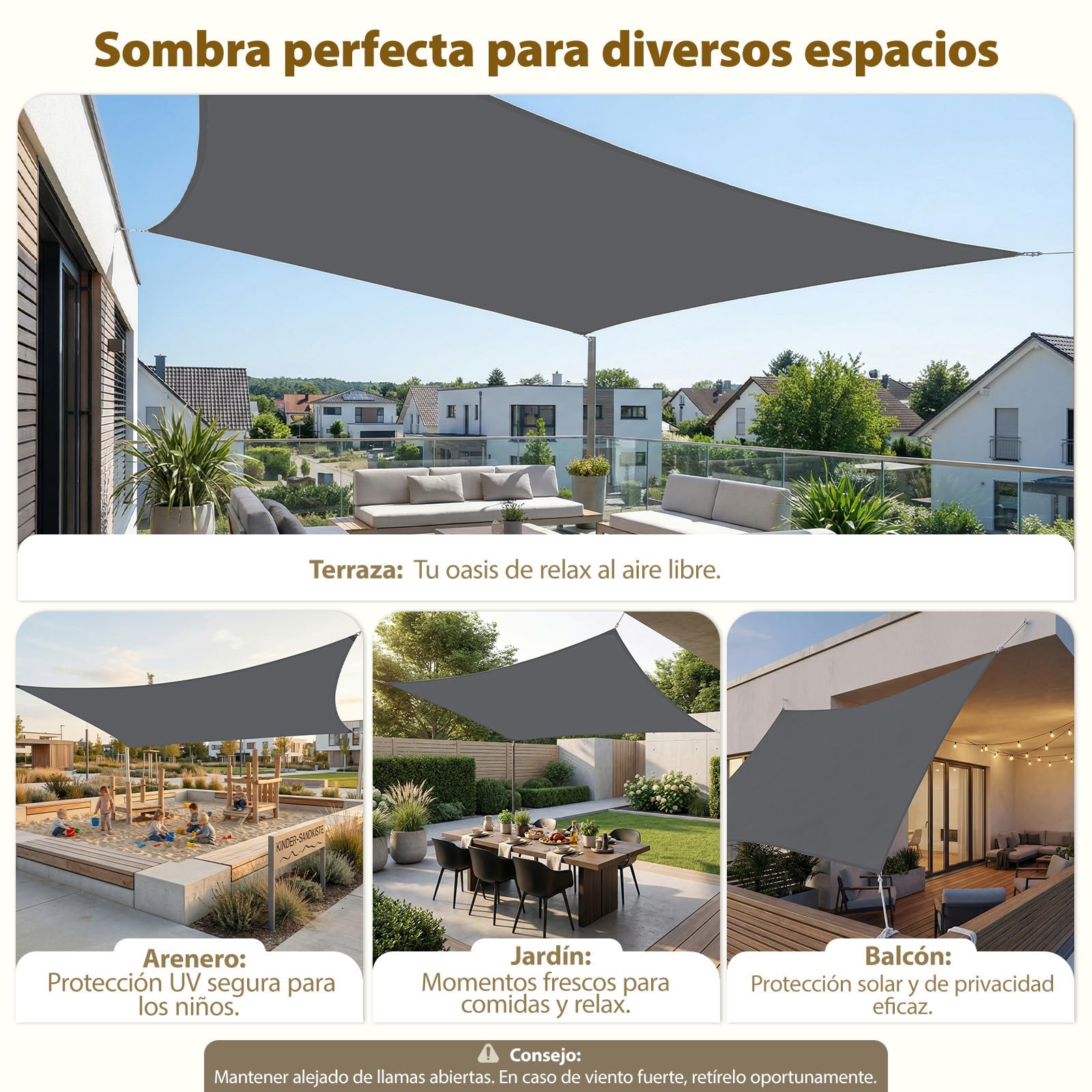 Sekey Toldo Vela Impermeable 2x3m Rectangular – Sin Costura, PES 160g/m², con Anillas de Acero Inoxidable y Efecto Lotus, Resistente a Desgarros y UV 95%, para Balcón Terraza Jardín, Antracita