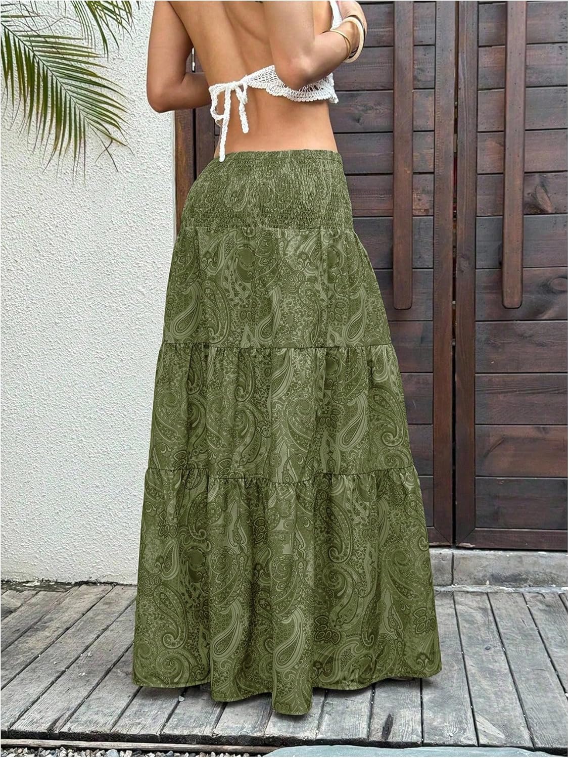 Floerns Women's Floral Print Smocked Low Rise Skirt Tiered Ruffle Summer A Line Maxi Skirts