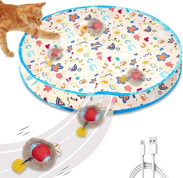 Interactive Cat Toys, Fast Rolling Ball in Play Mat, Automatic Motion Activated Ball Hide and Seek for Cat Indoor Toys, Mouse Catching Game Boredom Relief, 28" Mat