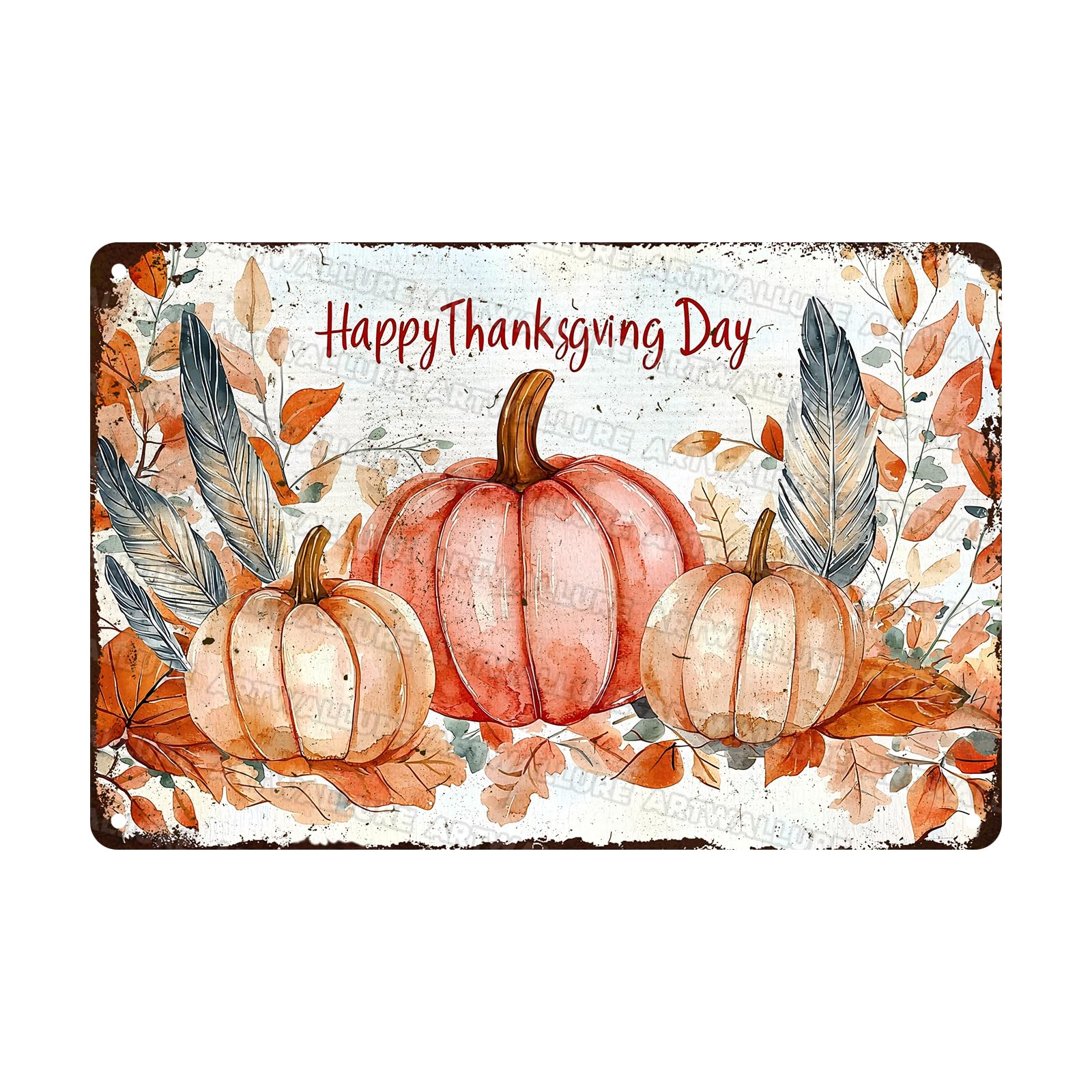 Watercolor Pumpkins Vintage Tin Sign Happy Thanksgiving Metal Tin Sign for Pub Club Cafe bar Home Wall Art Decoration Poster 8x12inch
