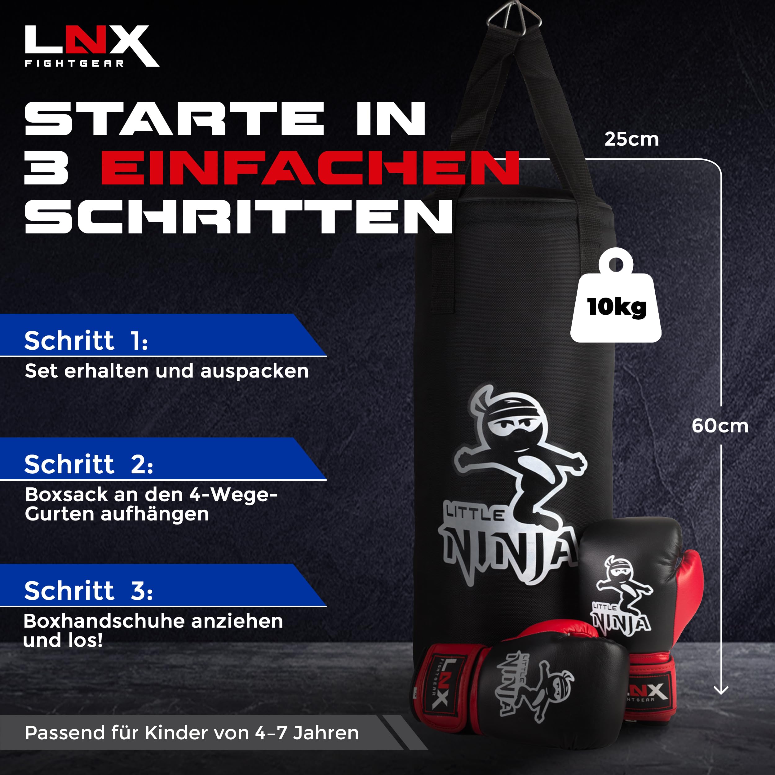 LNX Boxsack Set Kinder Little Ninja - 60cm gefüllt inkl. Boxhandschuhe Kids