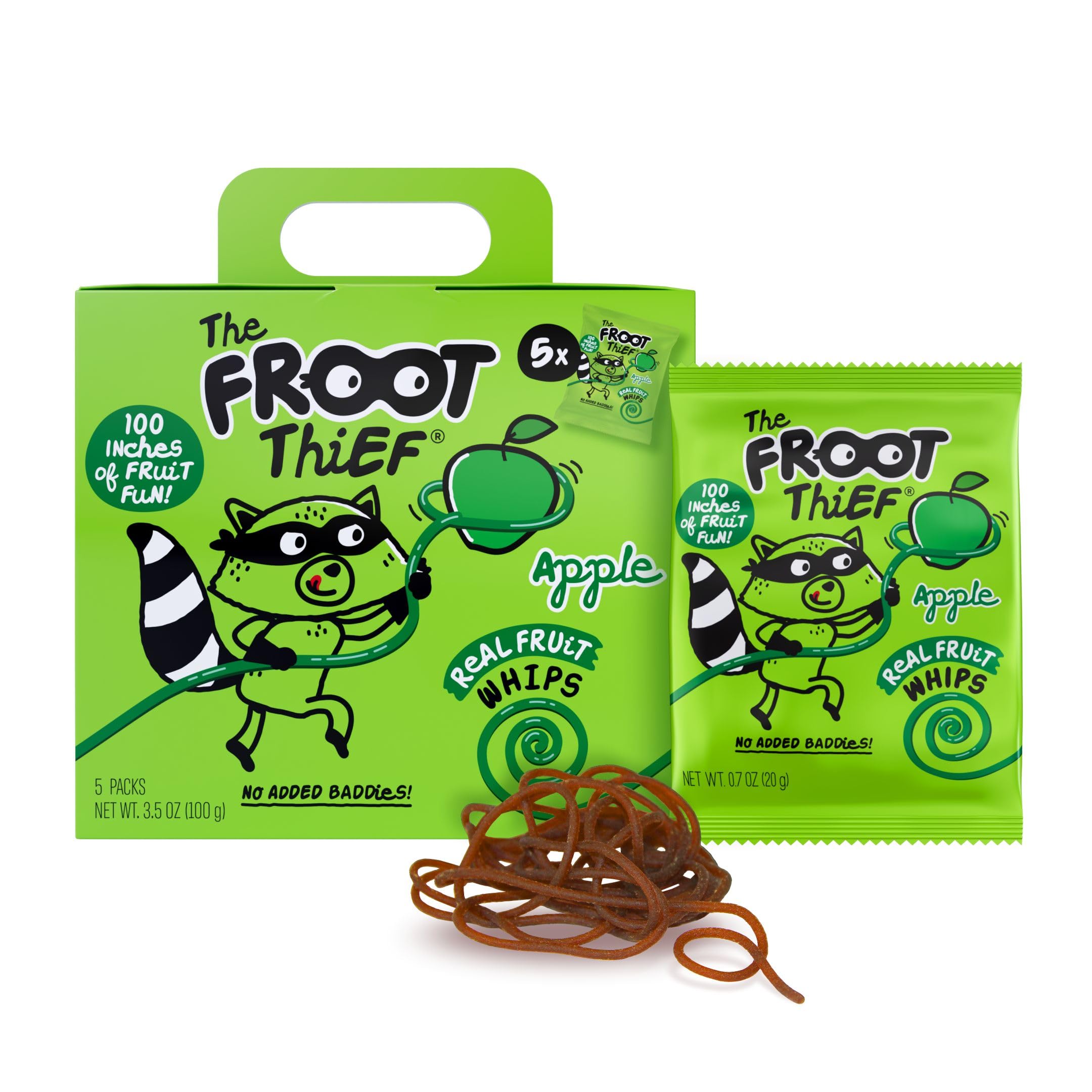 The FROOT Thief Real Fruit Snack Whips, Apple, Nut Free, Perfect for School Lunches and Snacks, Individual Bags Kids Snacks, 5 Pack